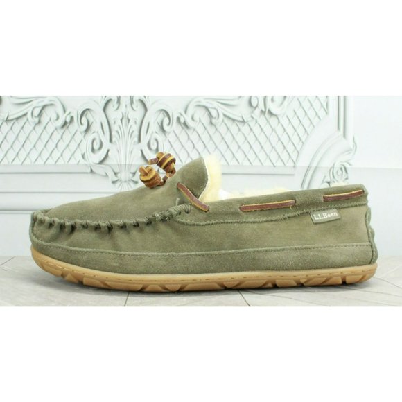 L.L. Bean Other - *LL Bean Wicked Good Green Suede Shearling Lined Moccasin Slippers Size 12 Inch.